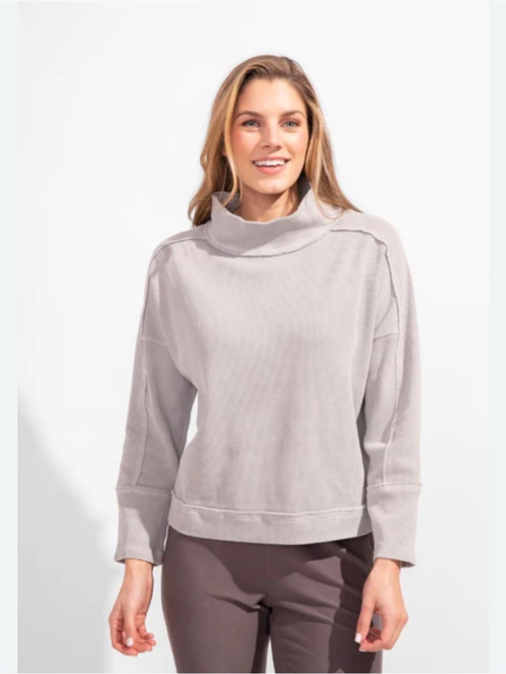 Peruvian cotton Escape Weekend Relaxed Funnel Neck Sweater - Light Gray XXL